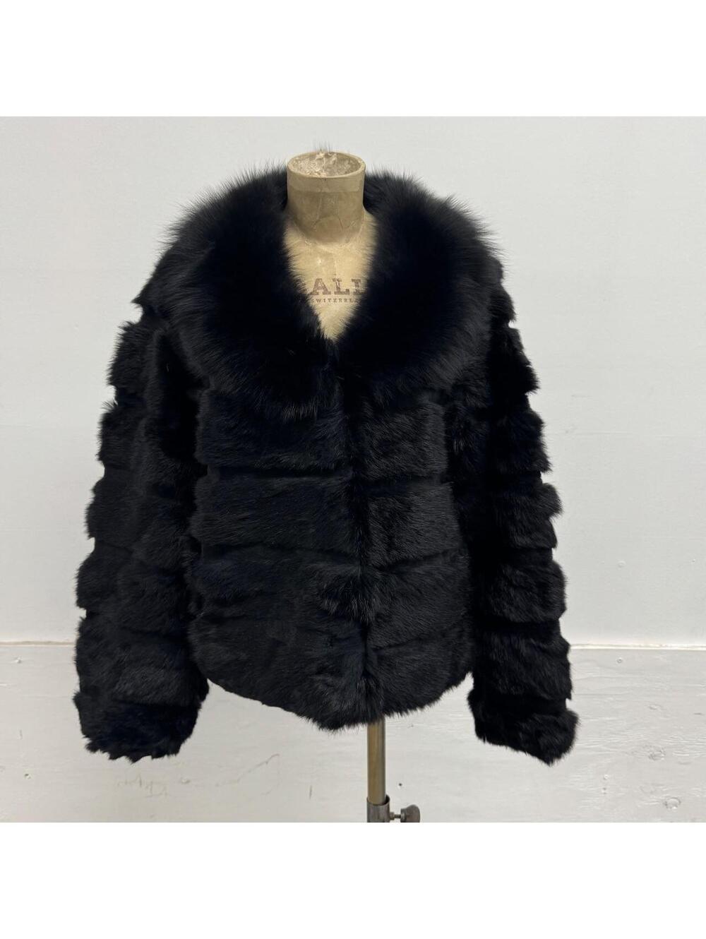 Vintage Y2K Black Rabbit & Fox Fur Jacket Coat